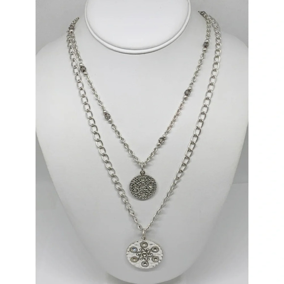 Premier Designs 2-Strand Silver Medallion Necklace - Picture 1 of 5